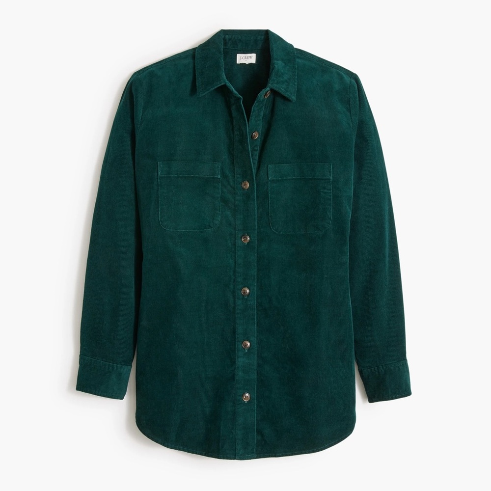 Corduroy J CREW top button down BEAUTIFUL GREEN size XXS oversized